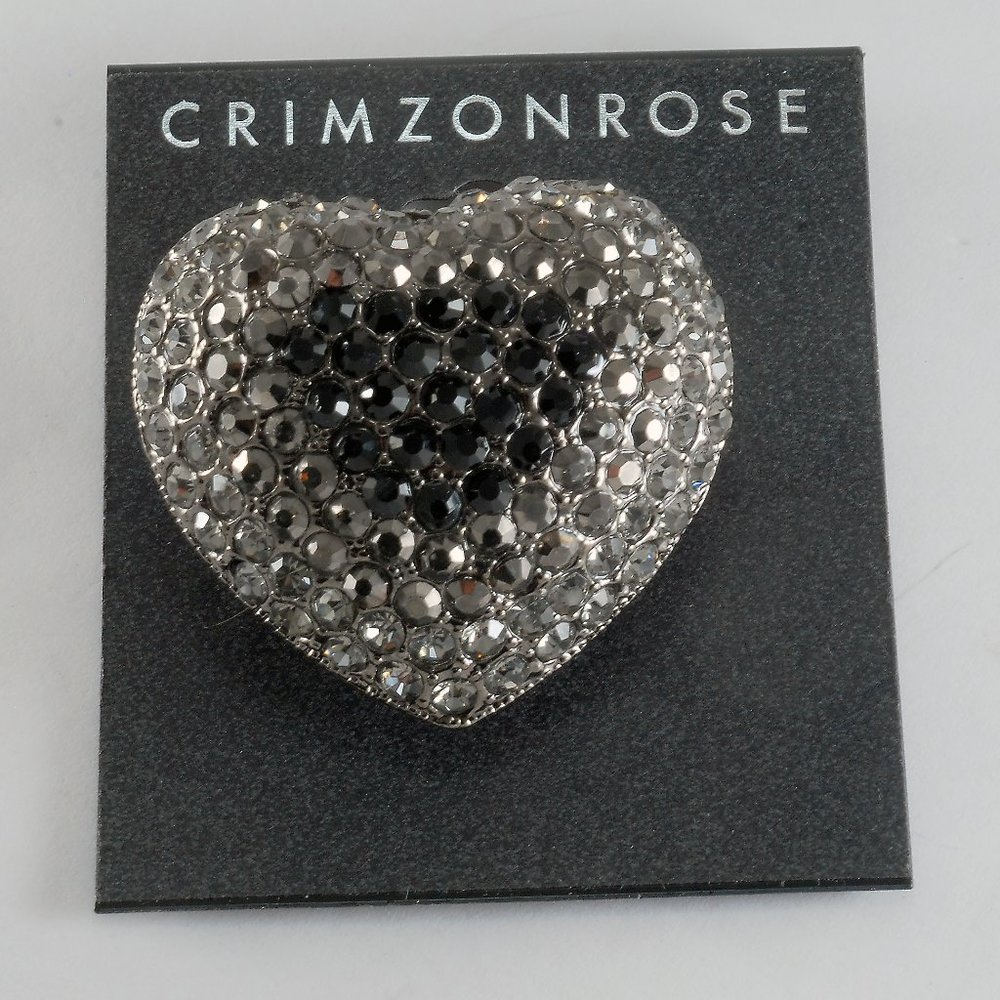 Crimzon Rose Statement Ring  Heart Rhinestone Silver Tone Stretch Band